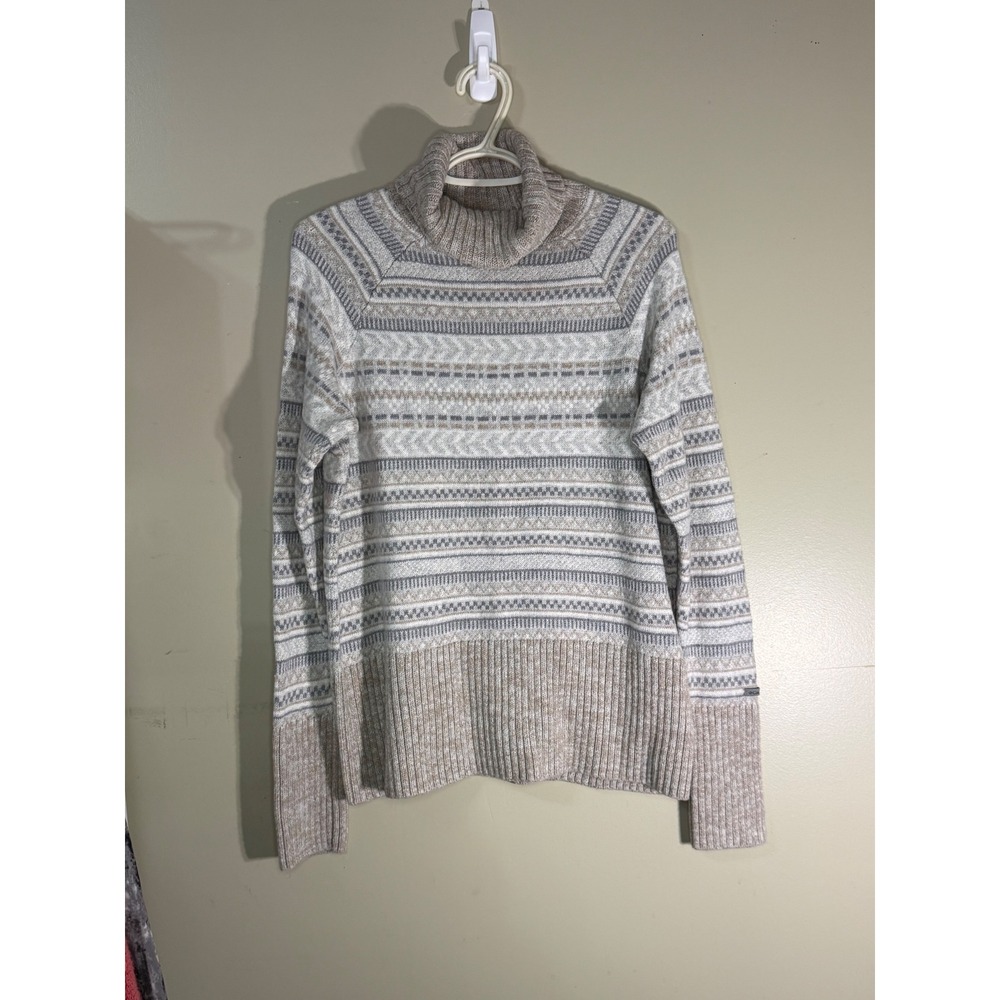 Columbia Sportswear Fair Isle Turtleneck Sweater XL Beige Grey Cotton Wool Blend